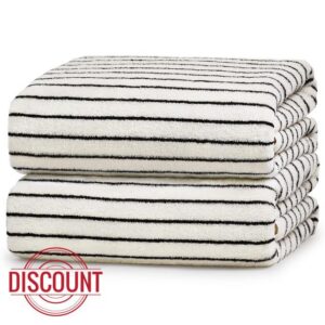 Black & Cream Striped Bath Sheets Set of 2