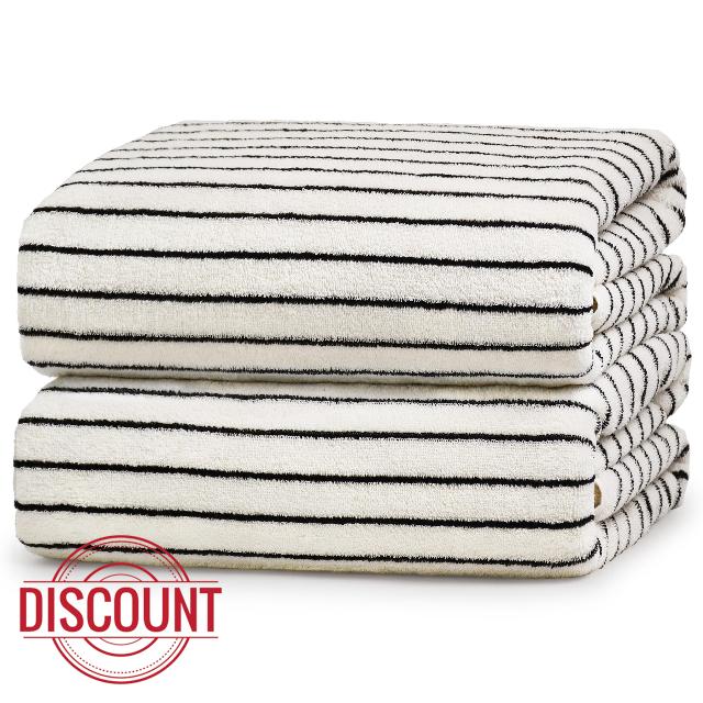 Black & Cream Striped Bath Sheets Set of 2