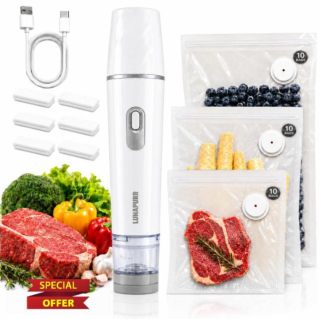 Compact Handheld Vacuum Sealer for Food with 30 Reusable Vacuum Bags 70kPa                                                          Portable Vacuum Food Sealer Machine with One-Touch Operation