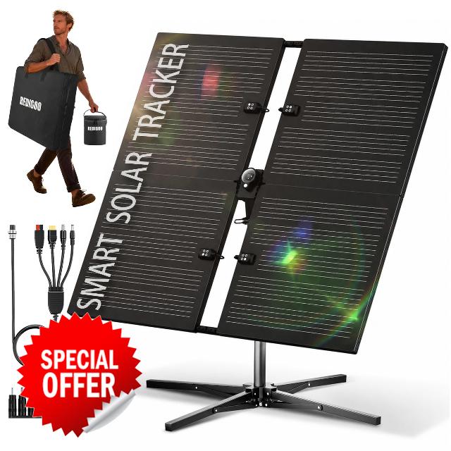 REDIGOO 160W Portable Solar Panel with Dual-Axis Solar Tracker