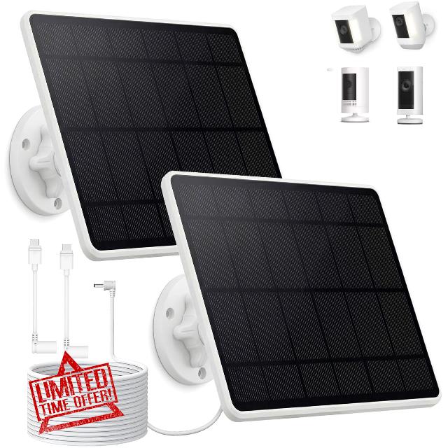 2 Pack 6W Solar Panel for Ring Spotlight & Stick Up Battery Camera | Fast Solar Charger for Ring Camera Outdoor Wireless