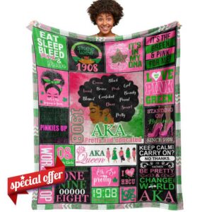 Pink Green Sorority Inspired Throw Blanket for Women 1908 Sisterhood Birthday Gift Soft Flannel Fleece Couch Bed Home Deco