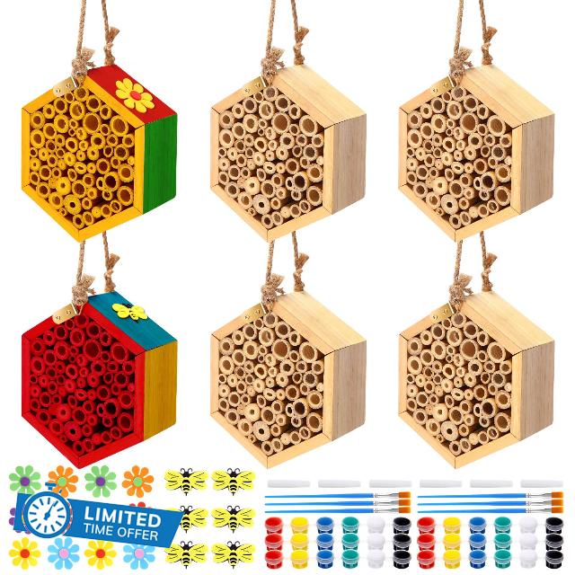 Leinuosen 6 Pcs Mason Bee House with DIY Painting Kits