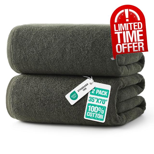 REDKISS 2 Pack 100% Cotton Large Bath Towels 35 x 70 Inches