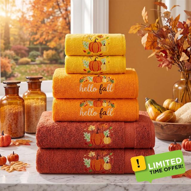Peryiter 6 Pack Fall Pumpkin Bath Towels Set