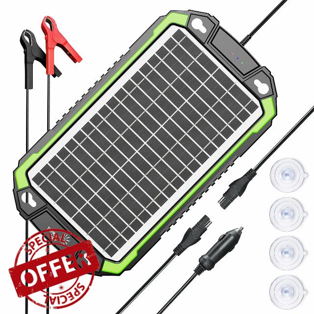 10W 12V Solar Battery Trickle Charger & Battery Maintainer                                                          Suitable for car boat marine RV trailer motorcycle