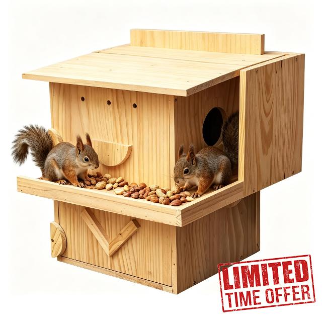 Handmade Extra-Large 2-Story Squirrel House with L-Shaped Feeder Porch - Solid Wood Nest Box for Tree or Fence - Easy-Clean Dual Access - DIY Seal Ready - Mounting Ki