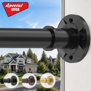Extra Long Tension Curtain Rod 31-180 In 15ft Heavy Duty Shower Rod                                                          Black Adjustable No Drilling Tension Rods for Outdoor Bathroom Window 1.1" Diameter Rustproof Stainless Steel Non Slip