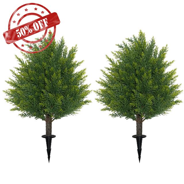 21'' Artificial Cedar Topiary Ball Trees with Ground Spike