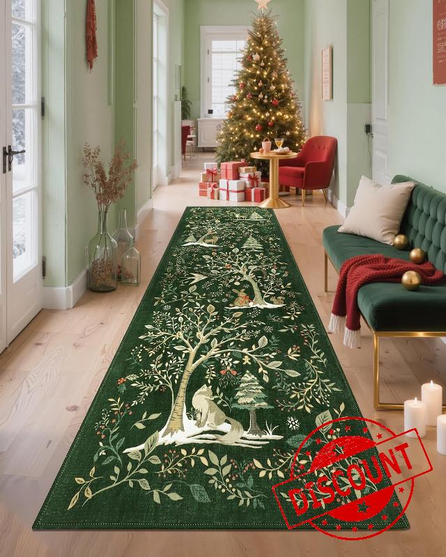 GarveeHome Christmas Runner Rug 2x8 Washable Green Kitchen Rugs