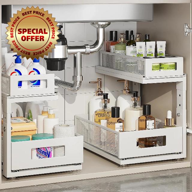 2 Pack Under Sink Organizer With Next-Gen Ball-Bearing Slides