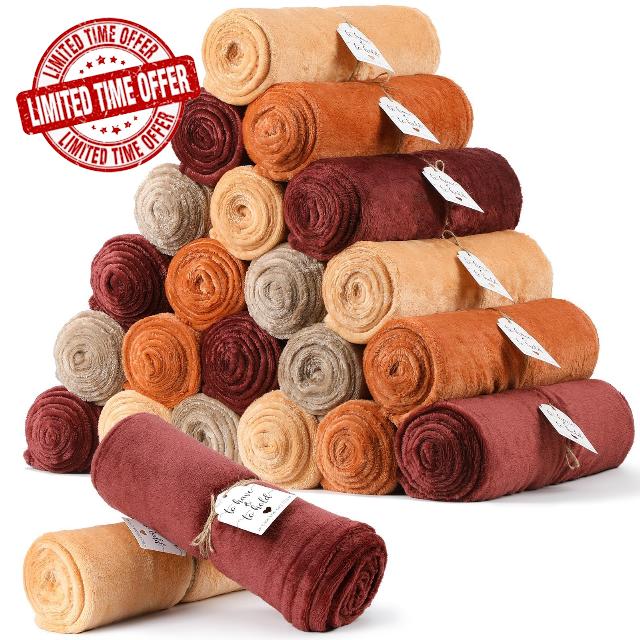 24 Pack Terracotta Wedding Flannel Throw Blankets Bulk 50 x 60 Inch with to Have to Hold Card and Rope Fleece Throw Blanket for Wedding Gifts Bed Couch Sofa Season Soft Lightweight(Terracotta)