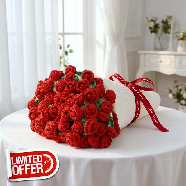 Red Rose Crochet Flower Bouquet Blanket
