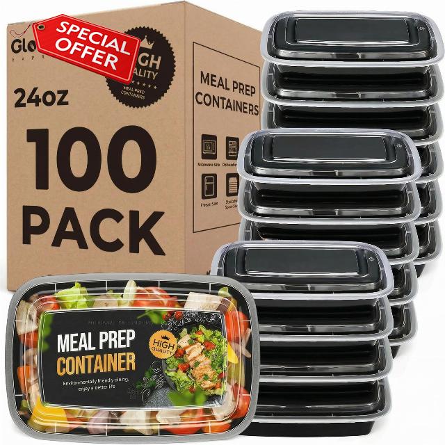 Meal Prep Containers 24oz-100 Pack (200-Piece) Reusable Food Storage Containers with Lids Microwave