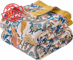 Boho Throw Blanket Farmhouse Decor Throw Blanket Bohemian Blanket for Bed 100% Cotton Muslin Woven Couch Blanket All Seasons Quilt Bedroom (A-Whiite