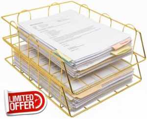 Gold Stackable W 9.75" X L 12" Desk Organizer Tray Set (2-Tier)