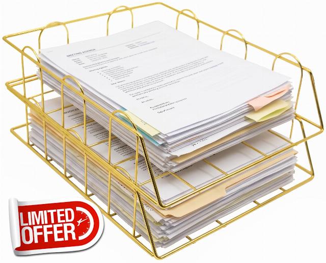 Gold Stackable W 9.75" X L 12" Desk Organizer Tray Set (2-Tier)