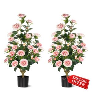 [2-Pack] 37’’ Artificial Camellia Tree with White Flowers