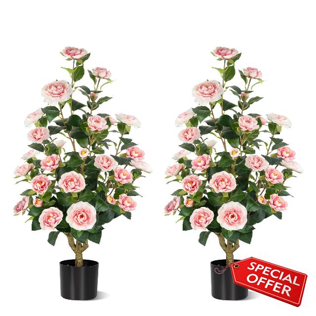 [2-Pack] 37’’ Artificial Camellia Tree with White Flowers