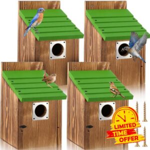 Dreyoo 4 Pack Bluebird Houses for Outside with Metal Predator Guard
