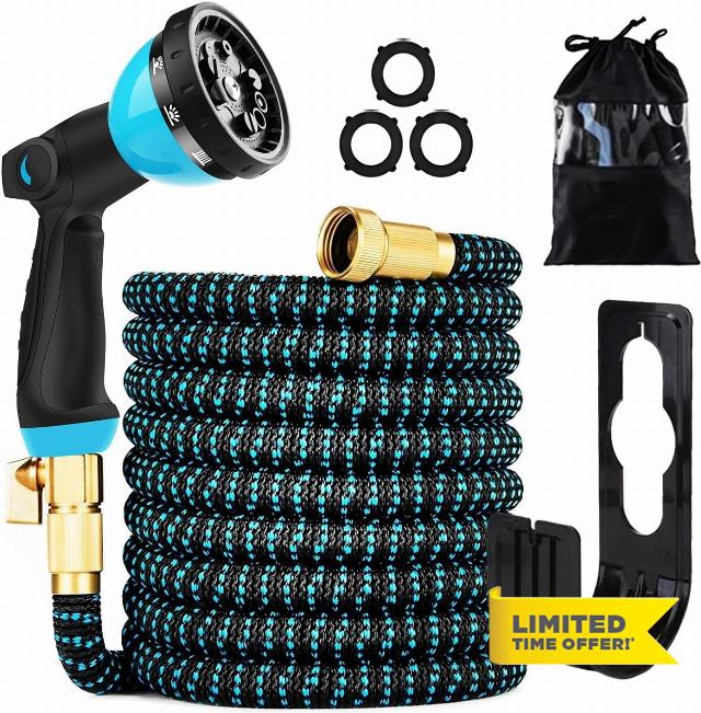 100 ft Expandable Garden Hose - Kink Free Flexible Water Hose with Thumb-Controlled 10-Function Nozzle