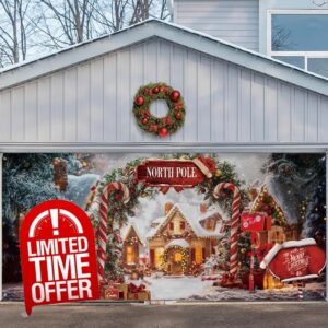 Fanfanwin Christmas Garage Door Cover Banner 7 x 16ft Christmas Garage Door Decorations Santa Claus Snowman Elk Holiday Decorations for Xmas Winter Party Yard