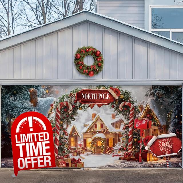 Fanfanwin Christmas Garage Door Cover Banner 7 x 16ft Christmas Garage Door Decorations Santa Claus Snowman Elk Holiday Decorations for Xmas Winter Party Yard