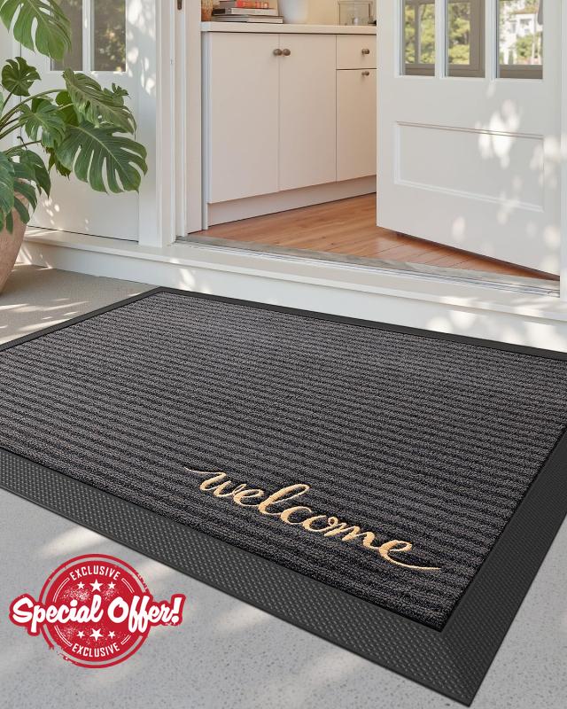 DEXI Front Door Mat Outside Entrance 24x36 Welcome Rubber Entry Doormat | Non Slip Outdoor Use Trap Dirt and Moisture Easy Clean Low Profile for Inside House Floor Entryway Exterior Patio