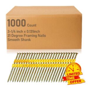 21 Degree Framing Nails | 3-1/4 Inch x .131 | for Metabo Framing Nail Gun | Full Round Head | Smooth Shank | High-Strength Painted | 1