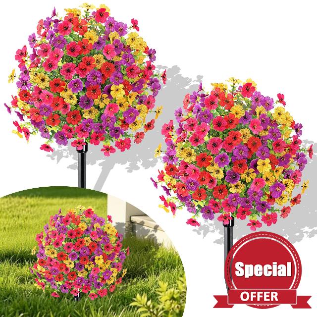 2PCS Artificial Topiary Ball Flowers for Outdoors UV Resistant Faux Plants | KHOYIME Fake Shrubs Bushes with Ground Spike Spring Summer Realistic Floral for Planters Porch Patio Yard Garden Indoor Deco