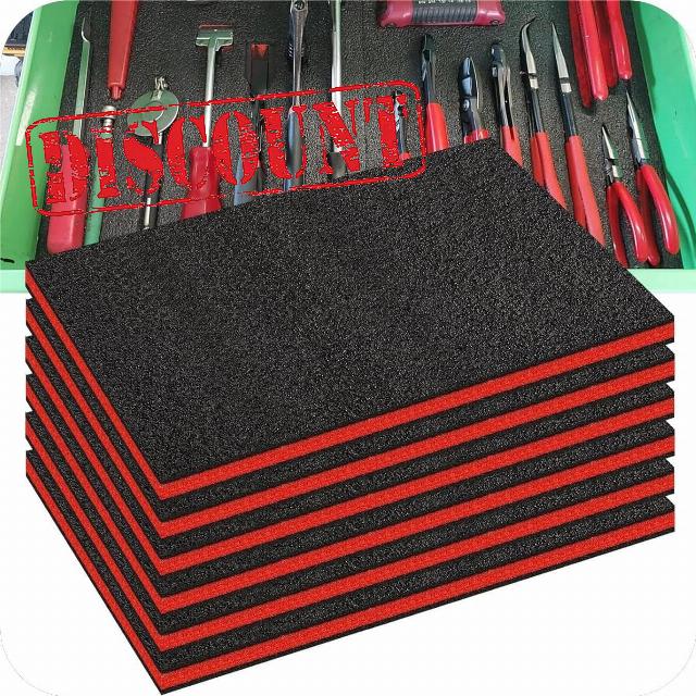 6 Pack Tool Box Foam Inserts for Cases 22 x 18 x 1 Inch Polyethylene Storage Sheets Tool Box Liner Tool Shadow Insert for Toolbox Hard Case Kaizen Organizer(Red