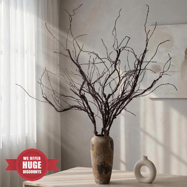 4-pack 55-Inch Black Brown Artificial Fake Plants Indoor Wabi Sabi Decor                                                          AYLSON 55-inch Bendable Branches Flexible Minimalist Style Vase Filler Wall Decor Floarr Floor Vase Halloween Christmas