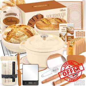Sourdough Starter Kit Complete Set with Dutch Oven and Scale | 9" Round & 10" Oval Proofing Baskets