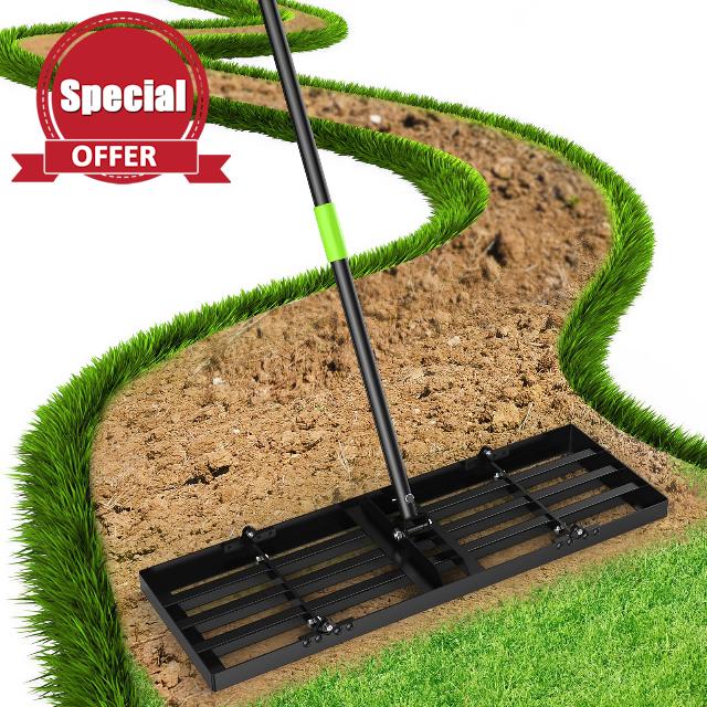 GARDTECH 30x10 Inch Lawn Leveling Rake Heavy Duty Adjustable Handle Yard Tool – Reinforced Steel Landscape Rake for Lawn Leveling