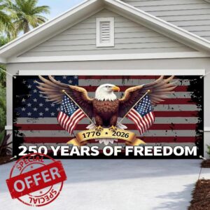 Moukeren 6x13ft 250th Patriotic Garage Door Banner 250th Anniversary Flag Bald Eagle Theme Garage Door Decorations Memorial Day Wall Banner Cover 4th of July Labor Day Party Supply