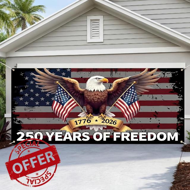Moukeren 6x13ft 250th Patriotic Garage Door Banner 250th Anniversary Flag Bald Eagle Theme Garage Door Decorations Memorial Day Wall Banner Cover 4th of July Labor Day Party Supply