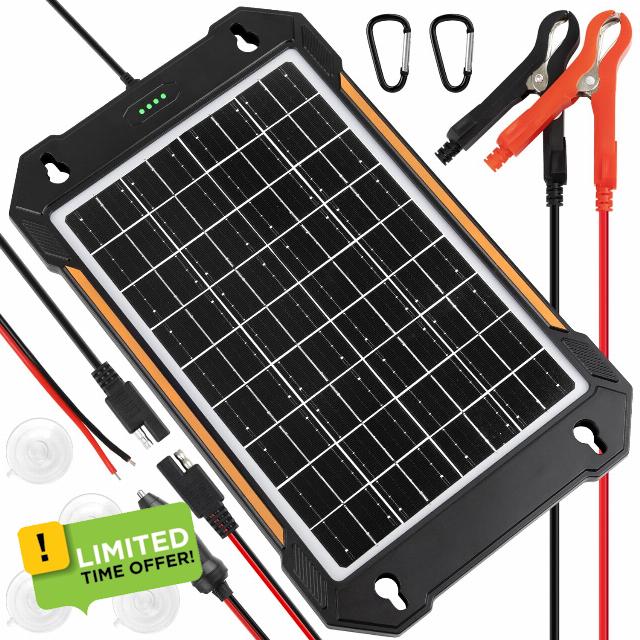 TBER Waterproof 12W 12V Solar Battery Charger & Maintainer Pro
