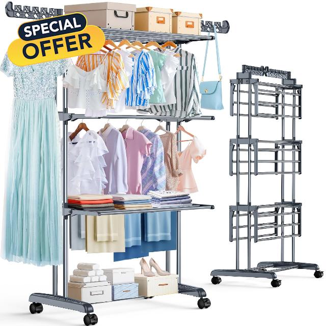 Upgraded 4-Tier Clothes Drying Rack