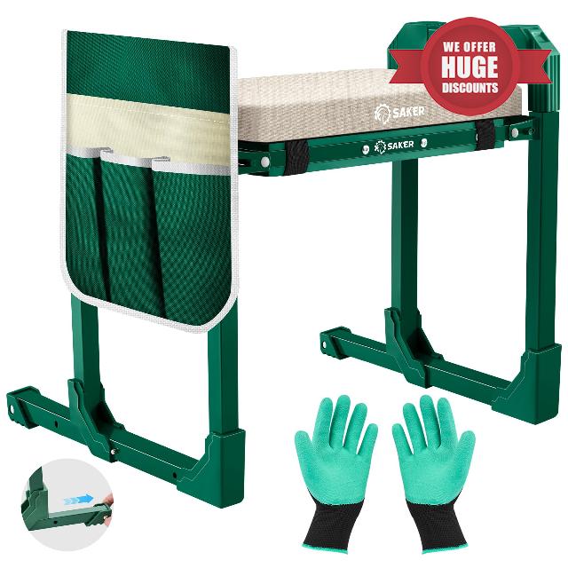 Saker Garden Kneeler and Seat Foldable Gardening Stool with Extendable Legs | Thickened Pad