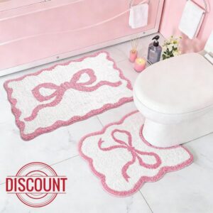 Pink Bow Bathroom Rug Set