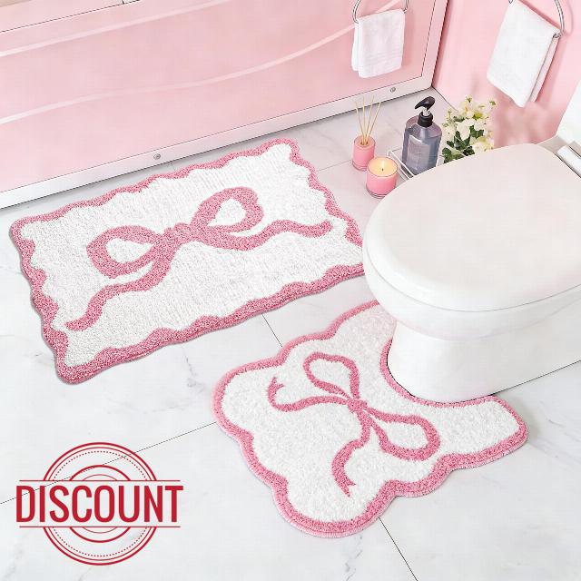 Pink Bow Bathroom Rug Set