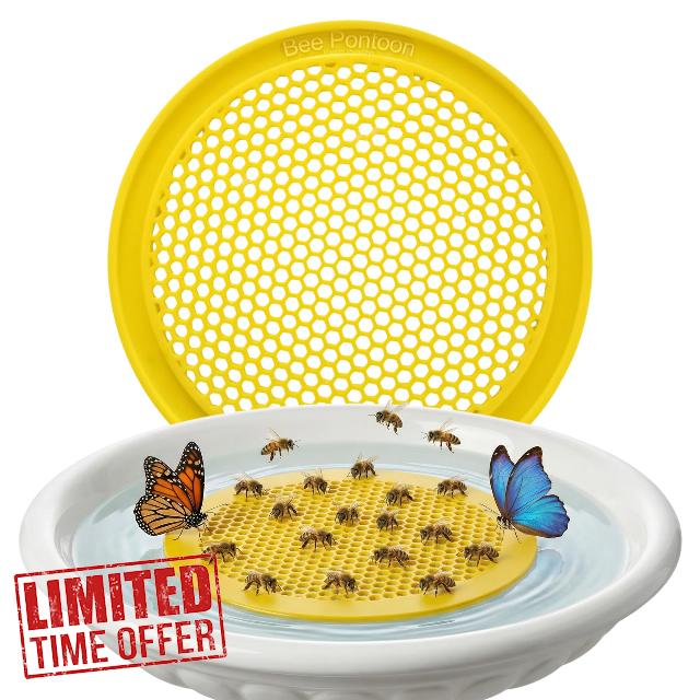 Bee Watering Station for Garden – Floating Bee Waterer with Safe Landing Pads | Butterfly & Pollinator Watering Station | Beekeeping Garden Decor-Circular - Yellow(Pack of 4)