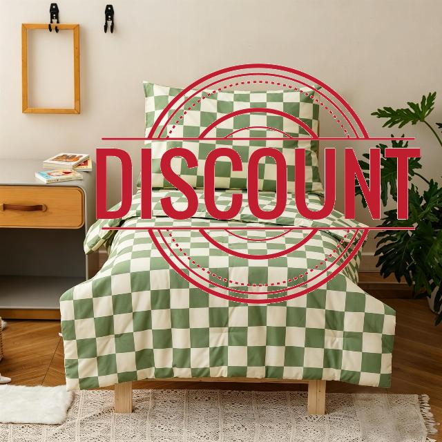 KAREVER Grid Toddler Bedding Set Green White Checkered 4 Pieces Crib Bed Set Kids Pliad Comforter Se