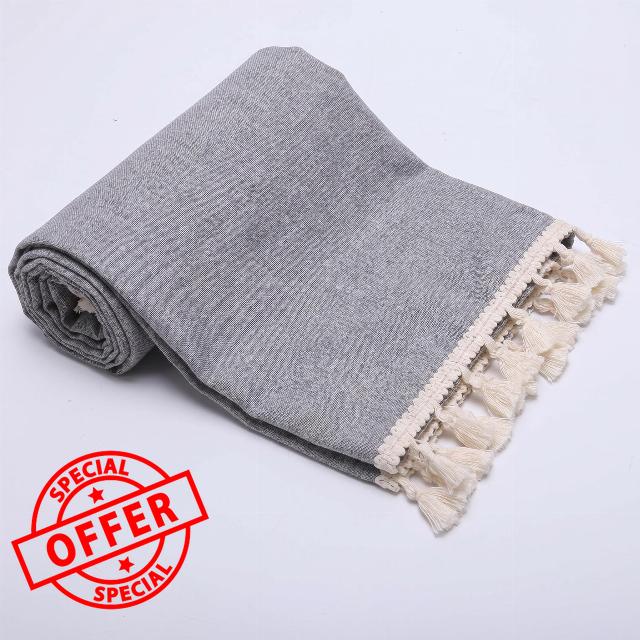 100% Linen Bath Sheet 33x71 Inch Extra Large Towel with Short Edge Tassel