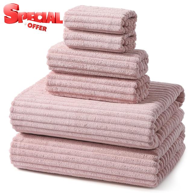 REDKISS Pink Microfiber Bath Towels Set 6 Piece - 70x35 Inches Oversized Bathroom Towels of 6 Large