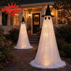 2 Pack 5 Ft Large Light Up Ghost Decor - Halloween Decorations Outdoor                                                          Double-layered fabric