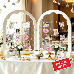 36x24In 2 Panel Arch Wooden Photo Display Board for Wedding                                                          Photo Display Rack with Clips Wooden Rustic Picture Collage Frame for Wedding Halloween Christmas Graduation Deco