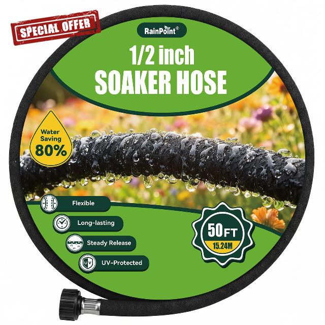RAINPOINT 1/2'' Soaker Hose 50ft for Garden