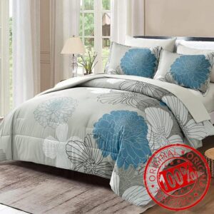 Yiran 7 Pieces Bed in a Bag Blue Floral Comforter Set Queen Size Flowers Comforter Set Soft Microfiber Bedding Set (1 Comforter 1 Flat Sheet 1 Fitted Sheet 2 Pillowshams 2 Pillowcases)