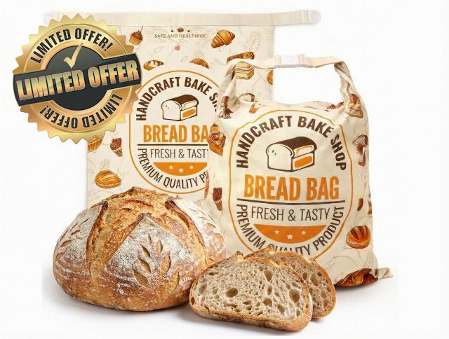FWOAFTER 2 Pack Beeswax Bread Bags for Homemade Sourdough (13"x17") - Double Layer Cotton Lined Reusable Keeper - Breathable Buckle Closure for Artisan Loaves
